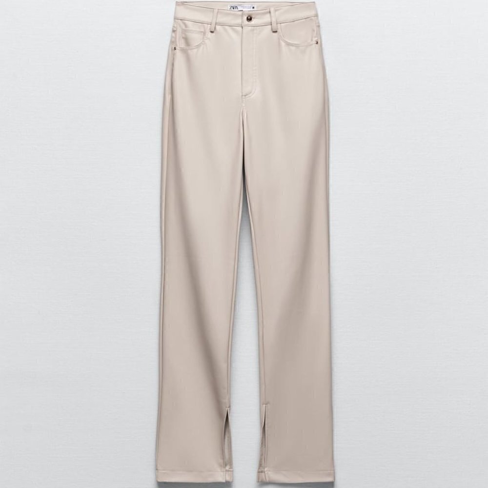 NEW ZARA FAUX LEATHER FLARED SLIT SLIM FIT PANTS